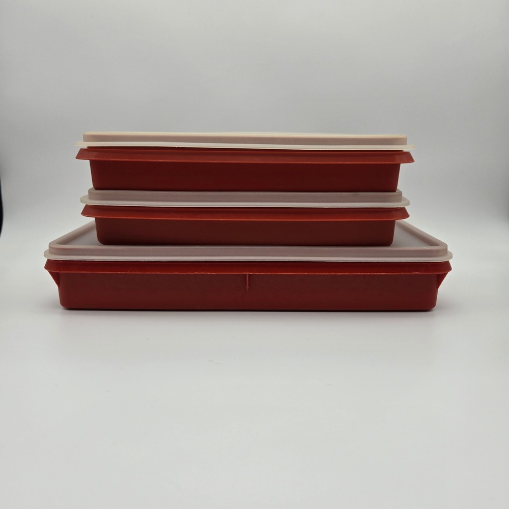 Tupperware Food Storage Containers Set 3 Red Vintage Kitchen Mid-Century Modern